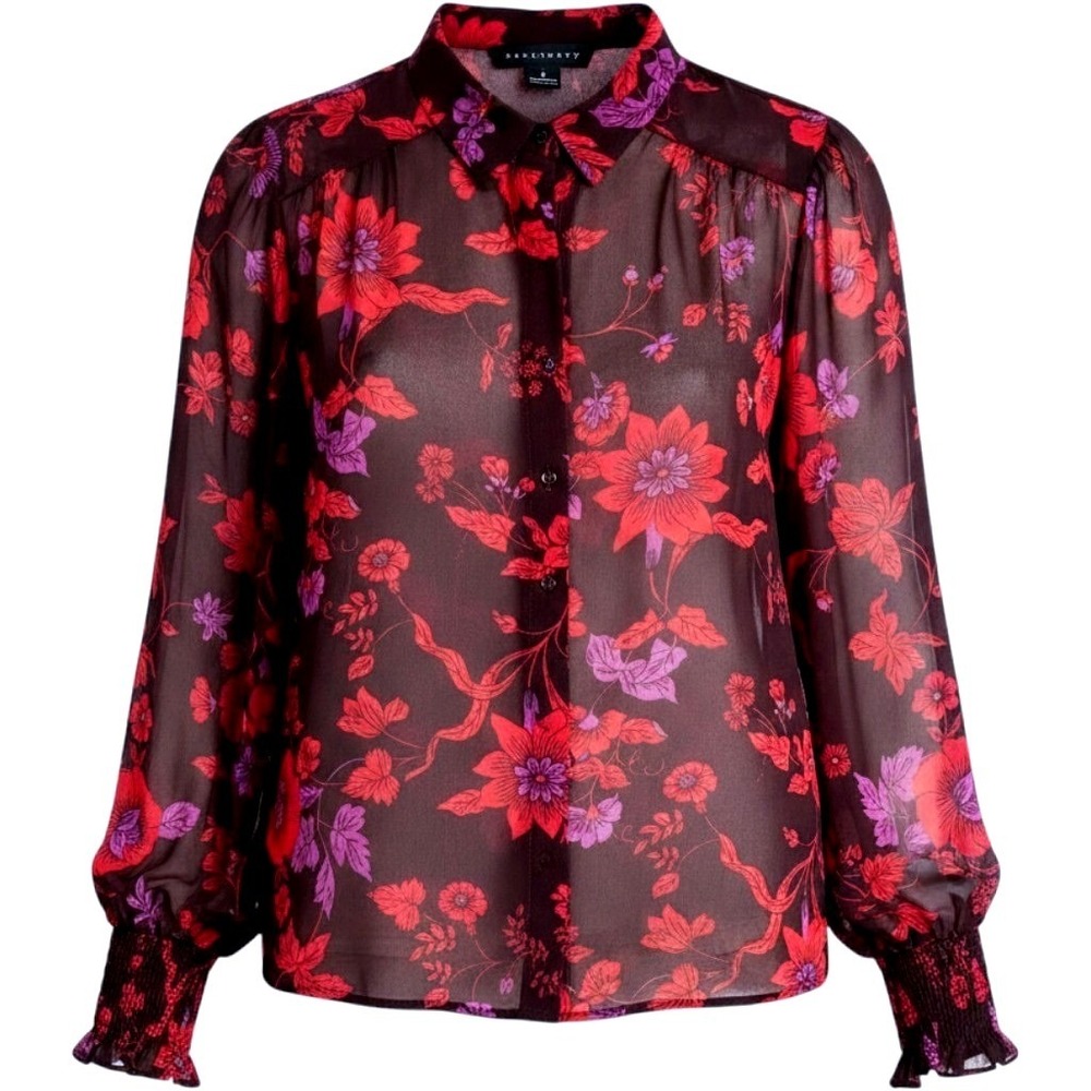 Sanctuary Nordstrom Sheer Chiffon Vamp Floral Blouse Button Up Women S M NWT $89